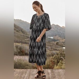J. Jill Pure Jill V-neck Ikat Dress In Dark Black Sand Linen Blend medium tall